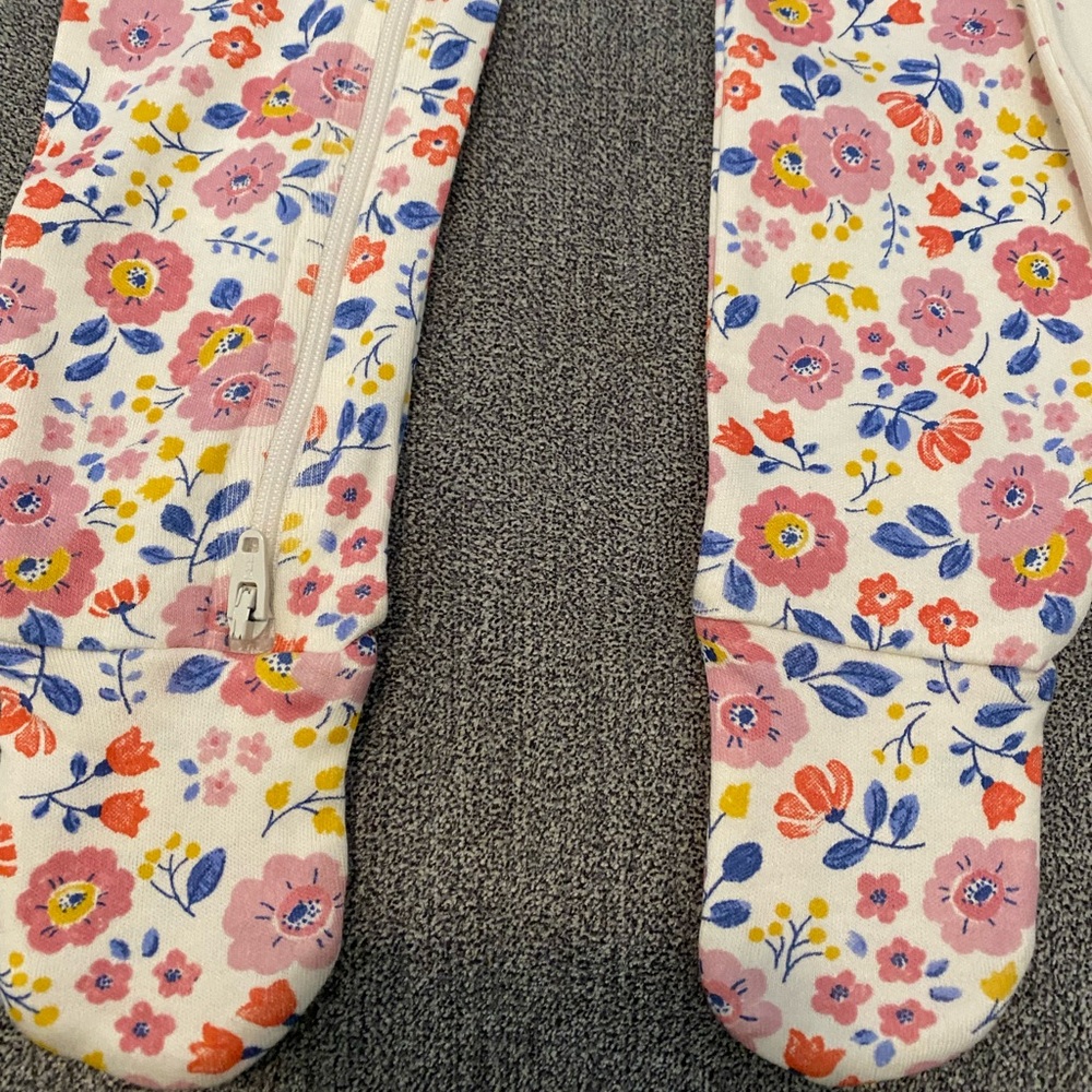 Purebaby Zip Growsuit 2 Pack Sz 6-9 Mod Pansy Print & Pink Dot NWT One Piece - Picture 5 of 7